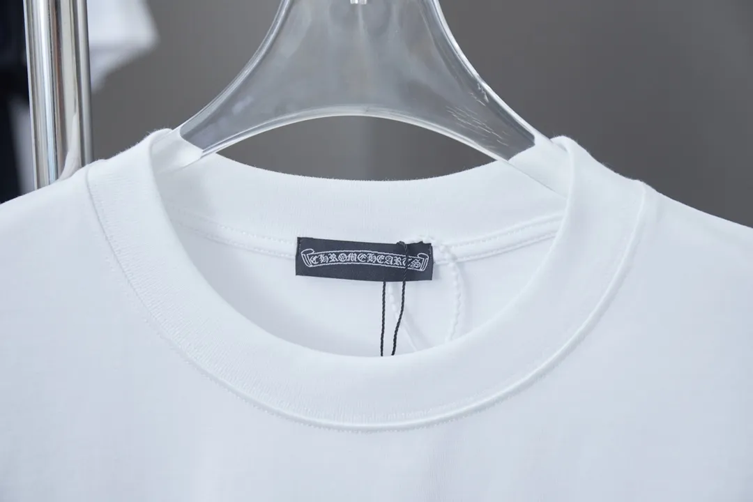 🅿️210 Ch*ome Hearte CH 25SS early spring new model, silicone printed hot diamond short sleeves, light luxury, essential item for daily commuting for men and women, correct version, welcome to compare, detailed features · 320g 100% pure cotton double yarn jersey fabric · Custom dyed in the same vat, special thickened 32 count double strand 1X1 thread · Digital direct printing cross✝️➕Imported Australian matte pearlescent diamonds➕Three-dimensional silicone heart pattern · Double-needle stitching across seams · Original main mark washed tag brand moisture-proof paper packaging Color: Black/White/Blue/Rose Size: S/M/L/XL